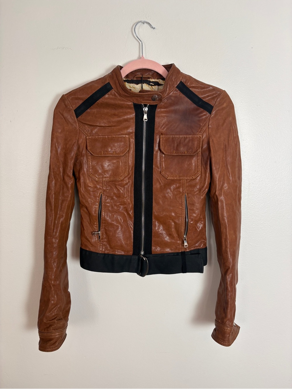 Dolce & Gabbana Brown Leather Moto Jacket
